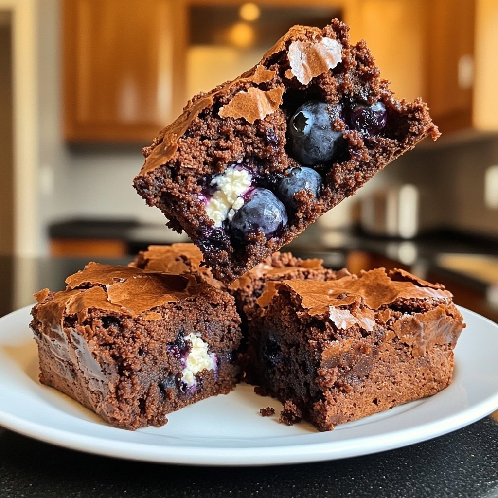 Cottage Cheese Brownies with Blueberries