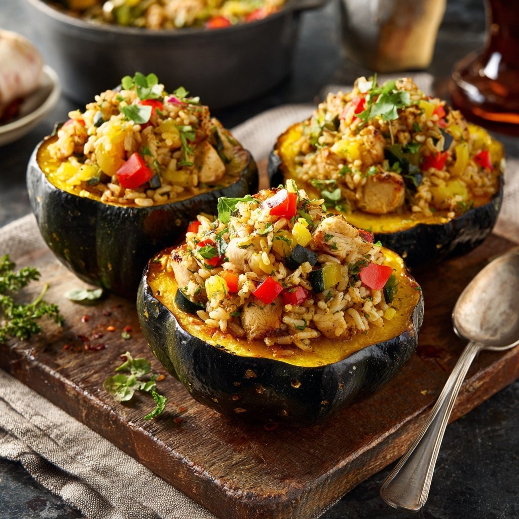 Chicken And Rice Stuffed Acorn Squash