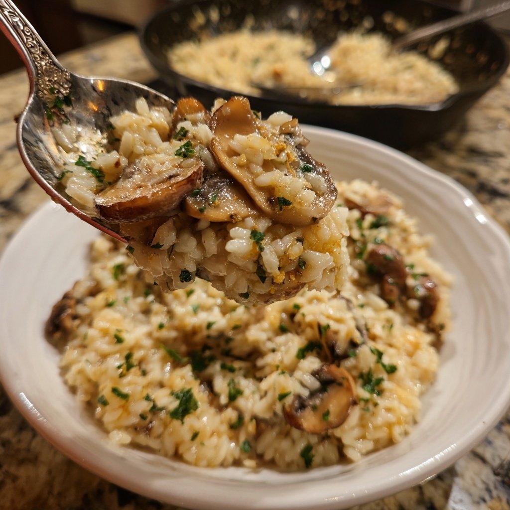 Creamy Mushroom Rice with Garlic Oil